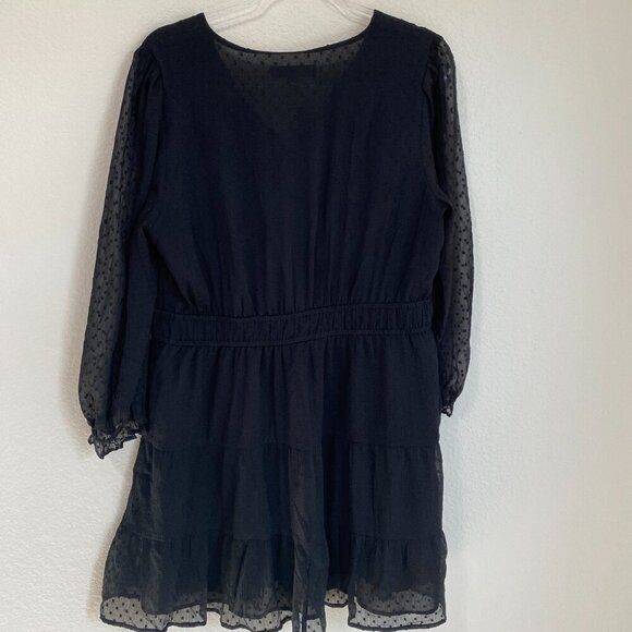 Loft Petite Black Clip Dot Long Sleeve Smocked Waist Dress Size 16P - Picture 11 of 11